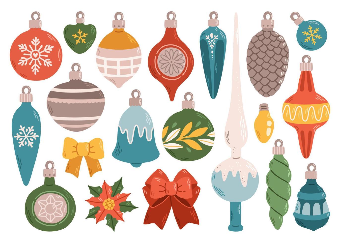 adornos navideños bolas conjunto diseño plano aislado vector ilustración