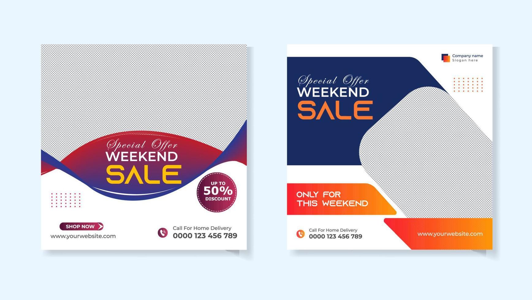 Weekend sale social media post bundle template vector