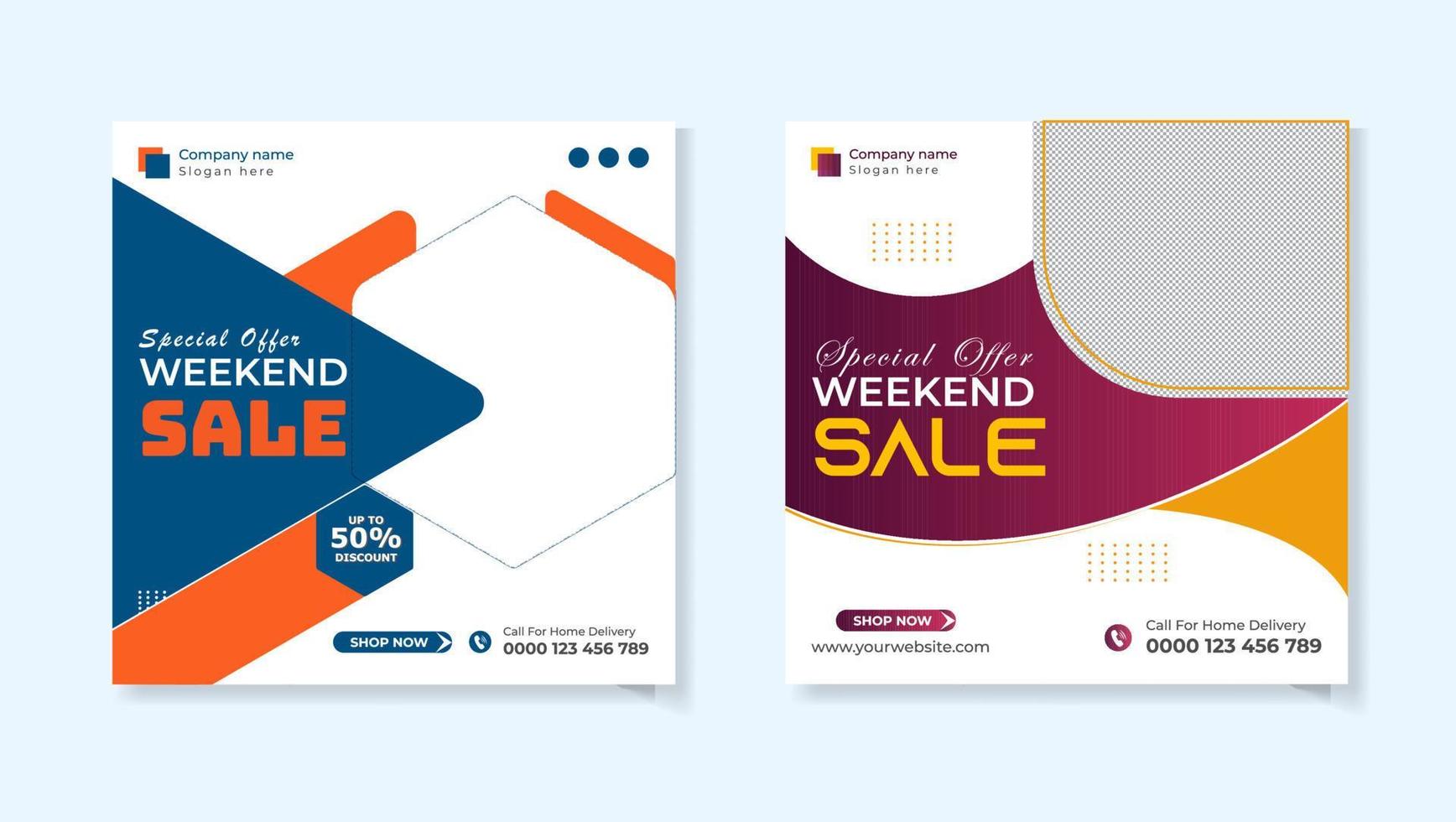 Weekend sale social media post bundle template vector