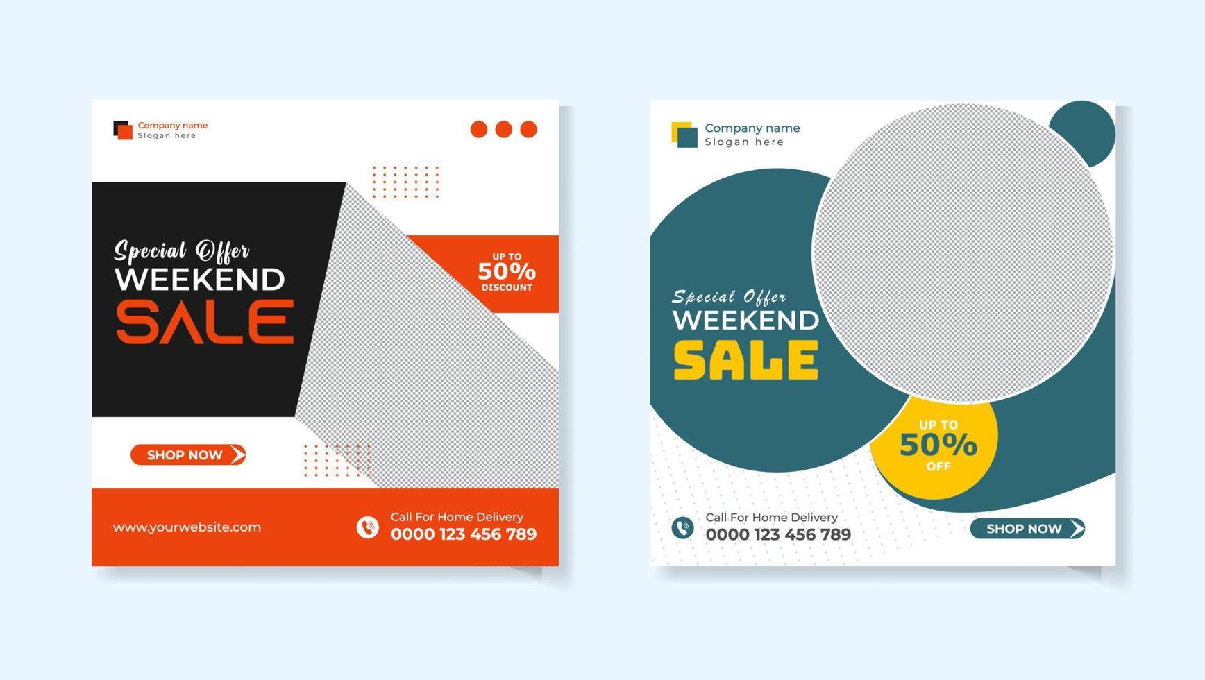 Weekend sale social media post bundle template vector