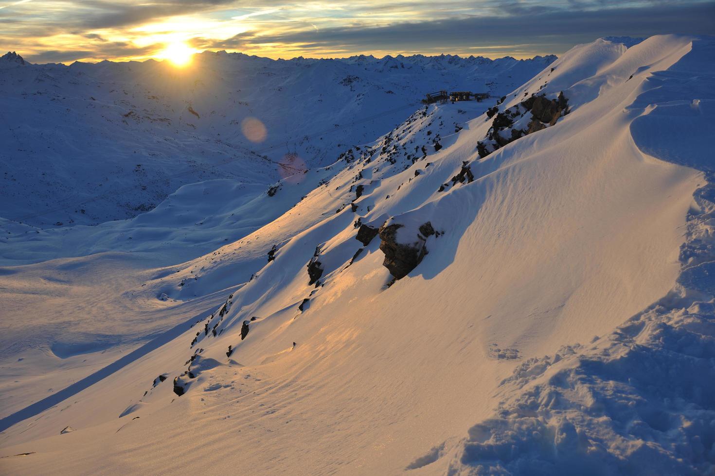 mountain snow sunset photo