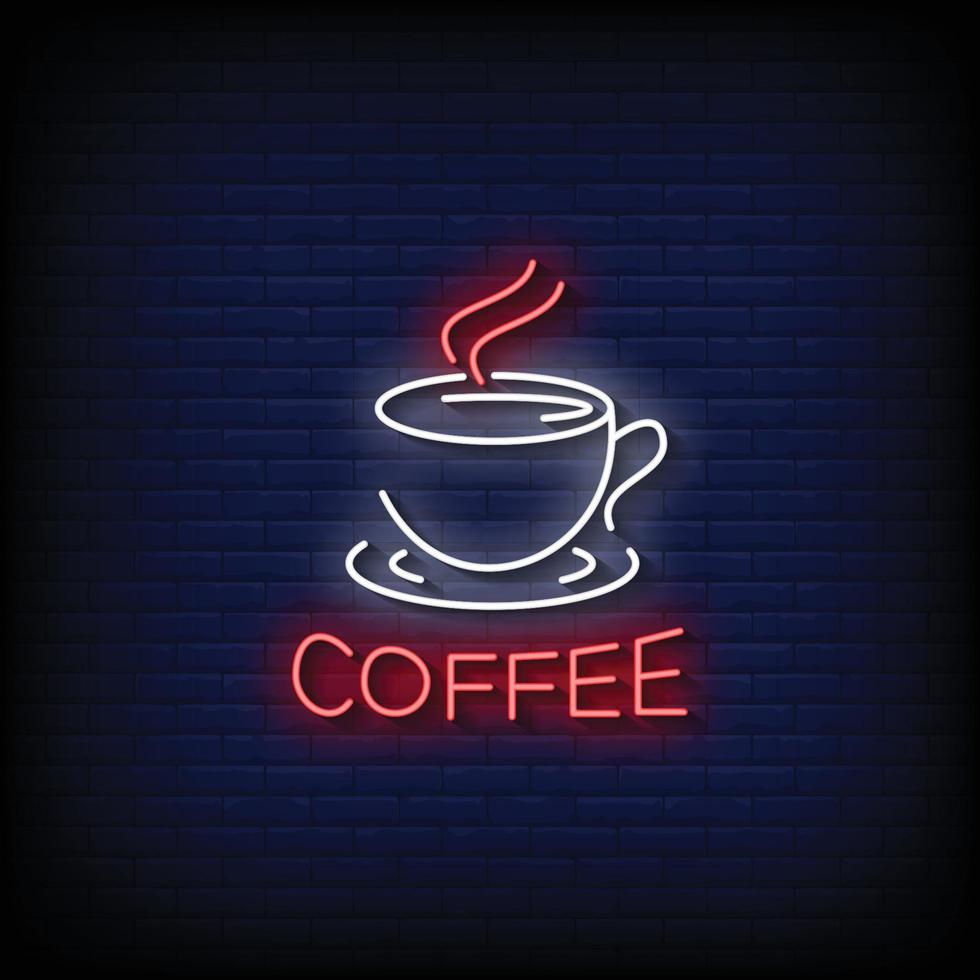 Neon Sign coffee Brick Wall Background vector