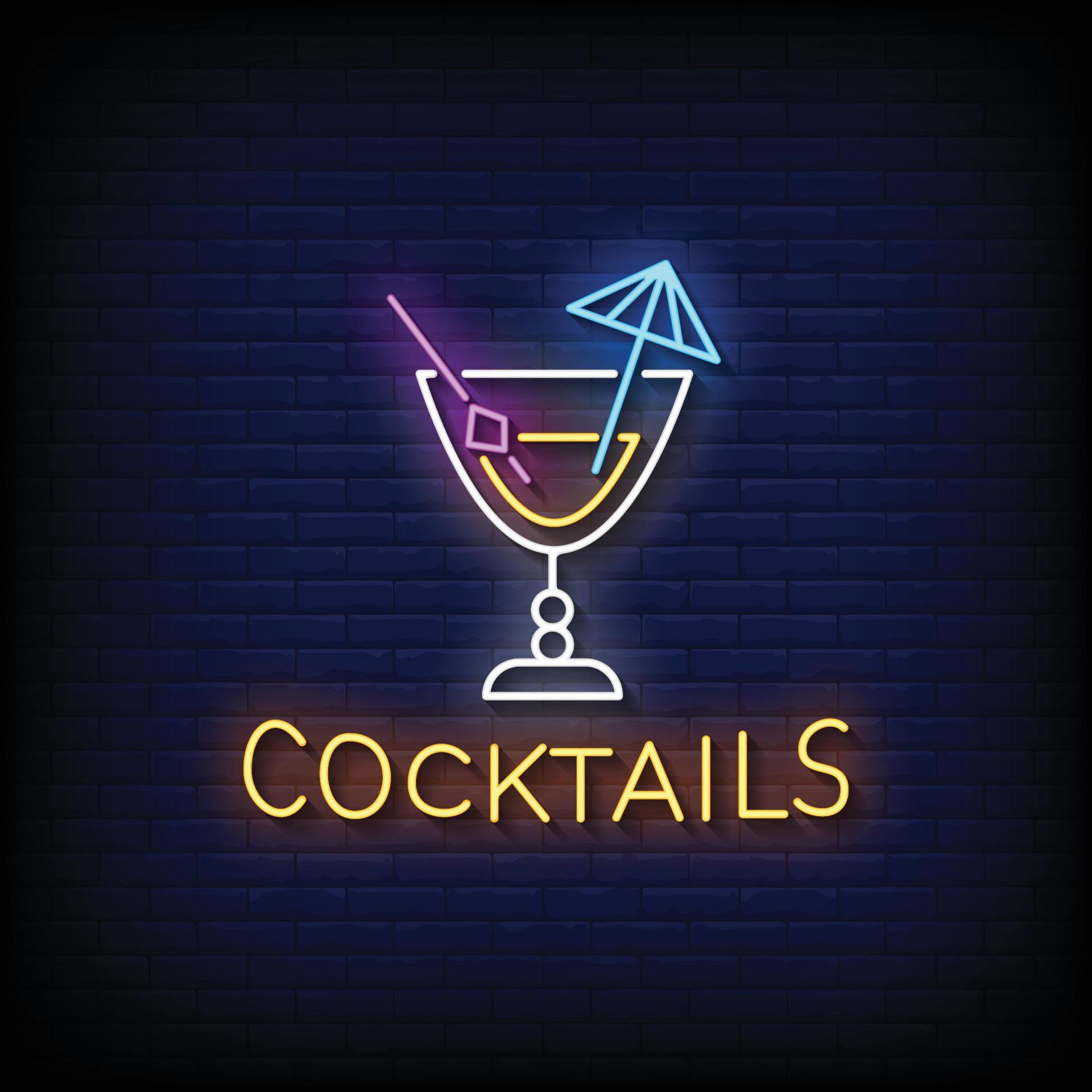 Neon Sign cocktails Brick Wall Background vector 11640441 Vector Art at
