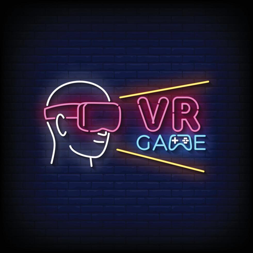 Neon Sign vr game with Brick Wall Background vector