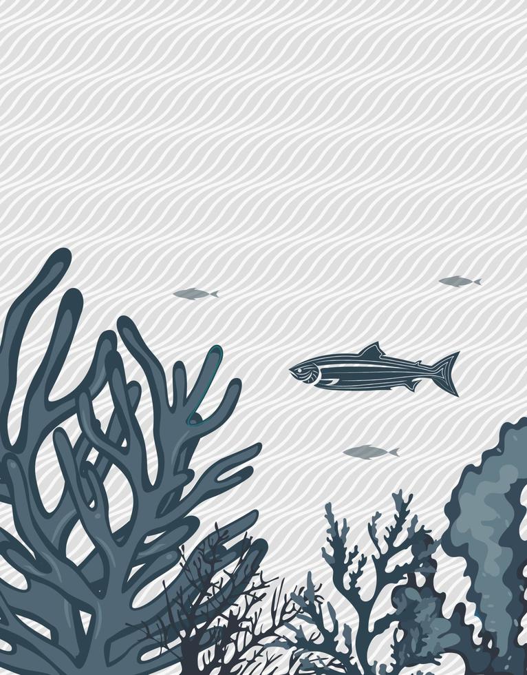 Background underwater world, sea ocean, fish animals vector