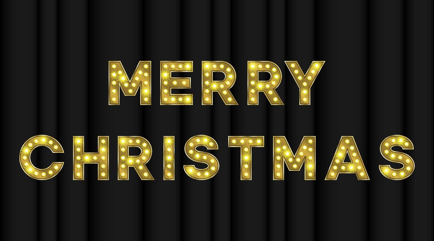 Merry Christmas marquee letters. Gold vintage text effect in 3d. Neon text for show time vector