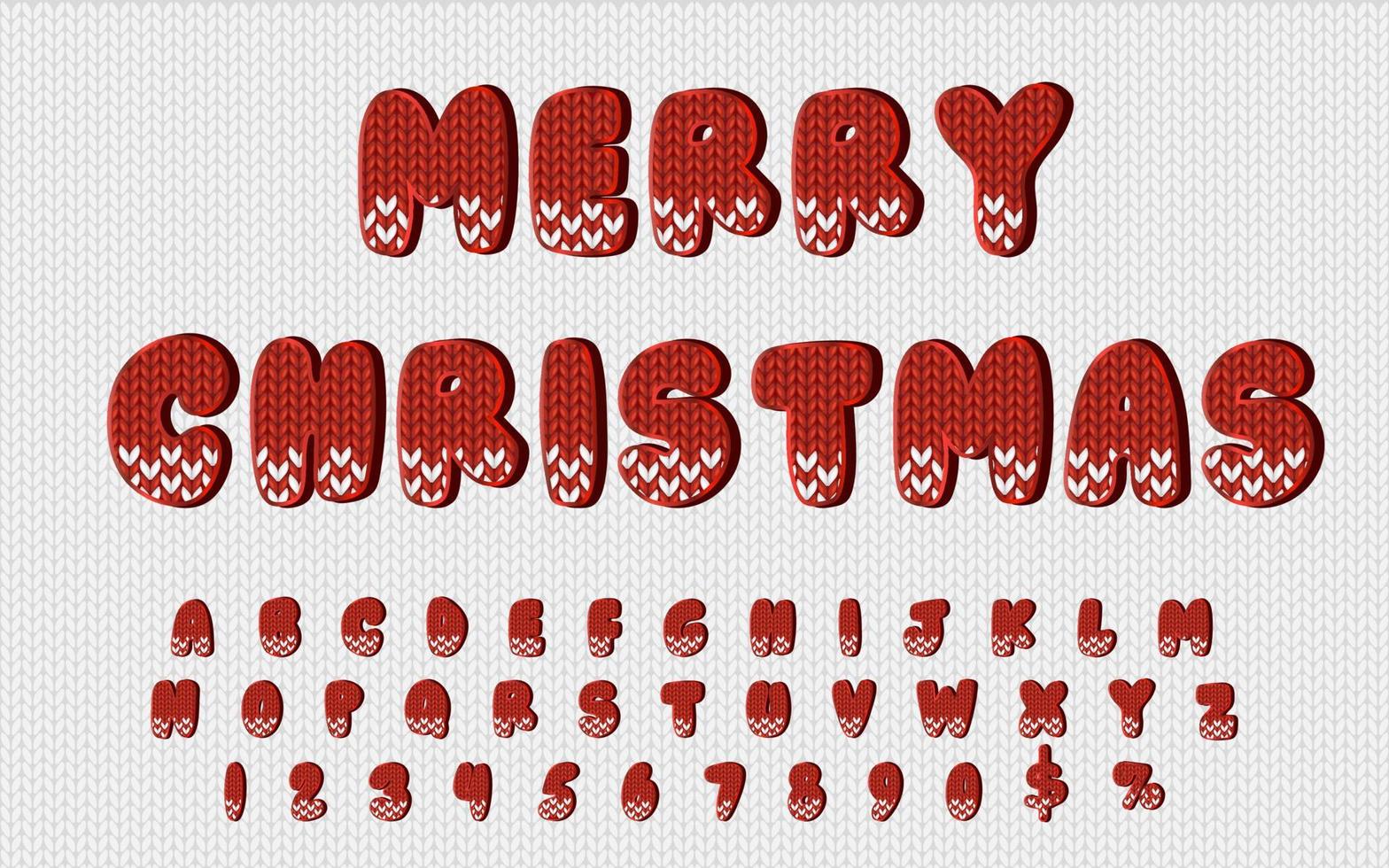 Red Merry Christmas alphabet with letters and numbers. Winter abc for marketing materials. vector