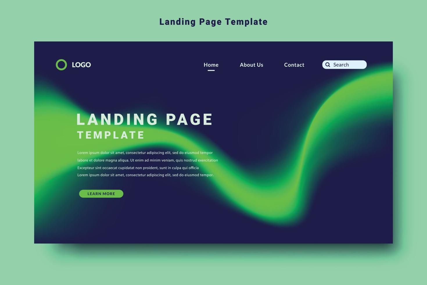 modern landing page template design, green blue color gradation fluid pattern style, background vector