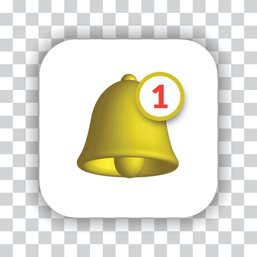 3d bell notification icon design golden color vector graphic