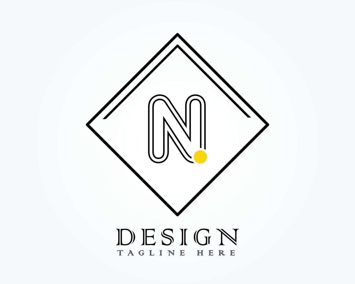 Logo design template with letter N of the alphabet in a box with yellow rounded marks vector