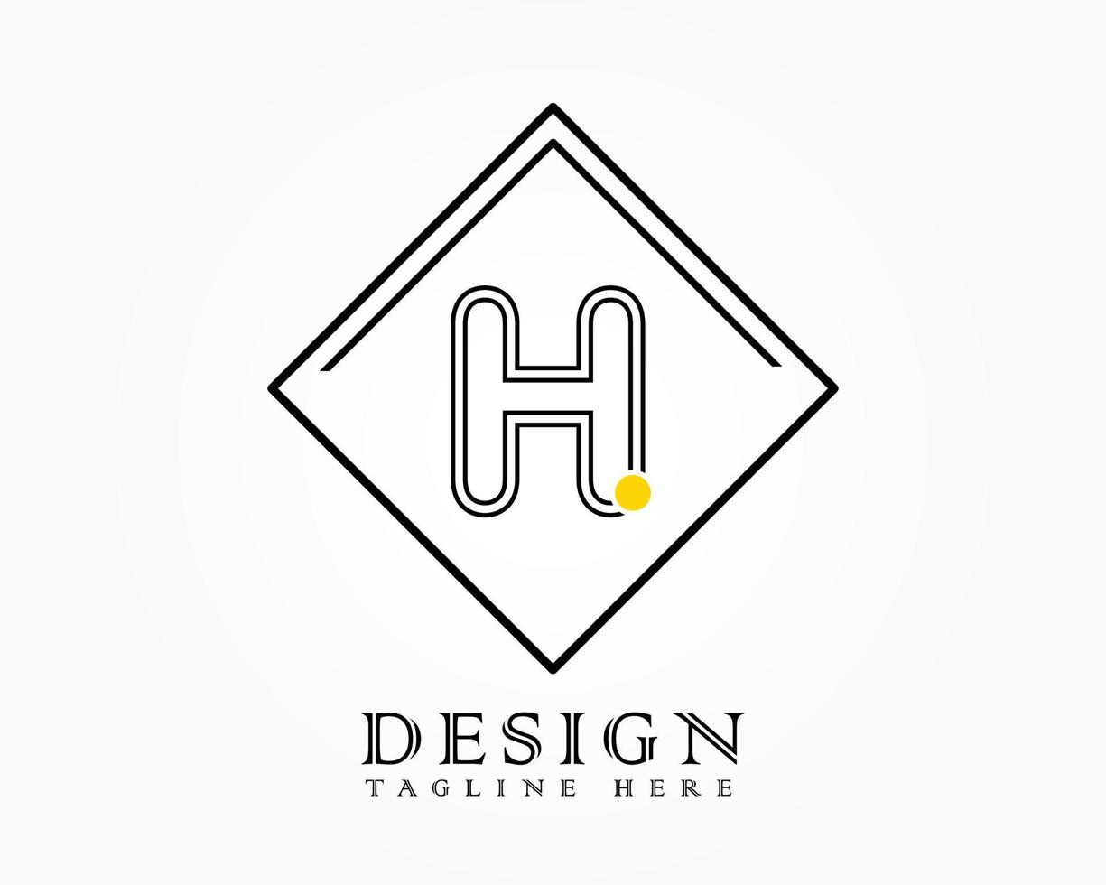 Logo design template with letter H of the alphabet in a box with yellow rounded marks vector