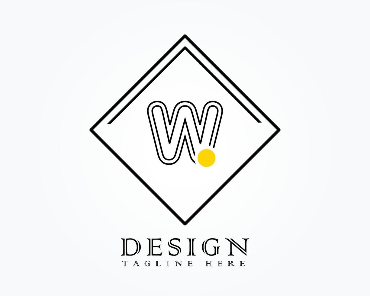 Logo design template with letter W of the alphabet in a box with yellow rounded marks vector