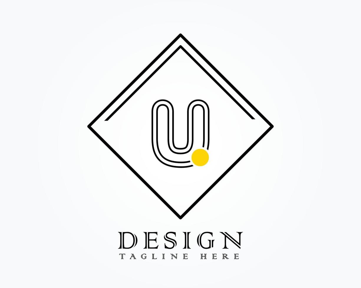 Logo design template with letter U of the alphabet in a box with yellow rounded marks vector