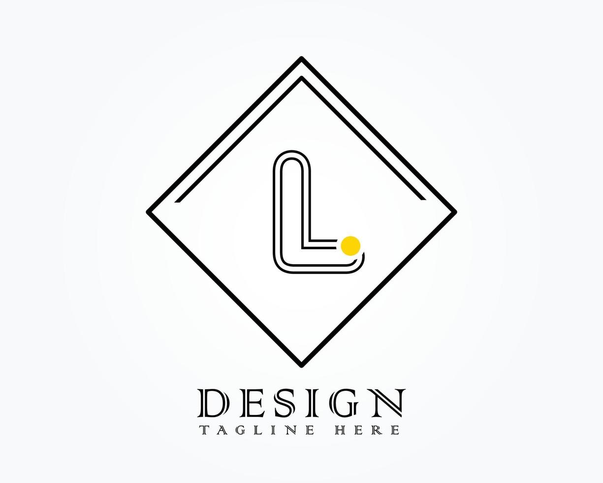 Logo design template with letter L of the alphabet in a box with yellow rounded marks vector