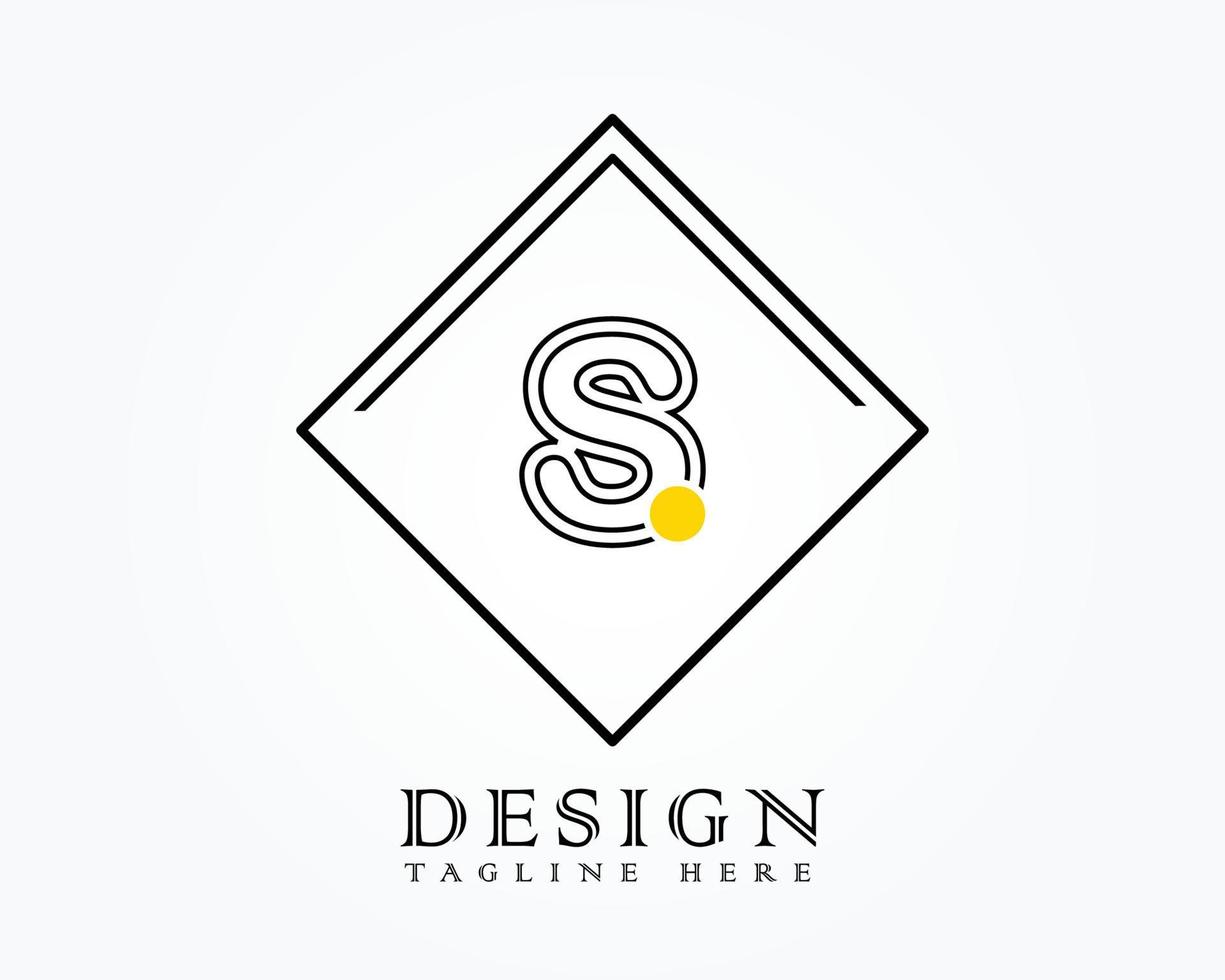 Logo design template with letter S of the alphabet in a box with yellow rounded marks vector