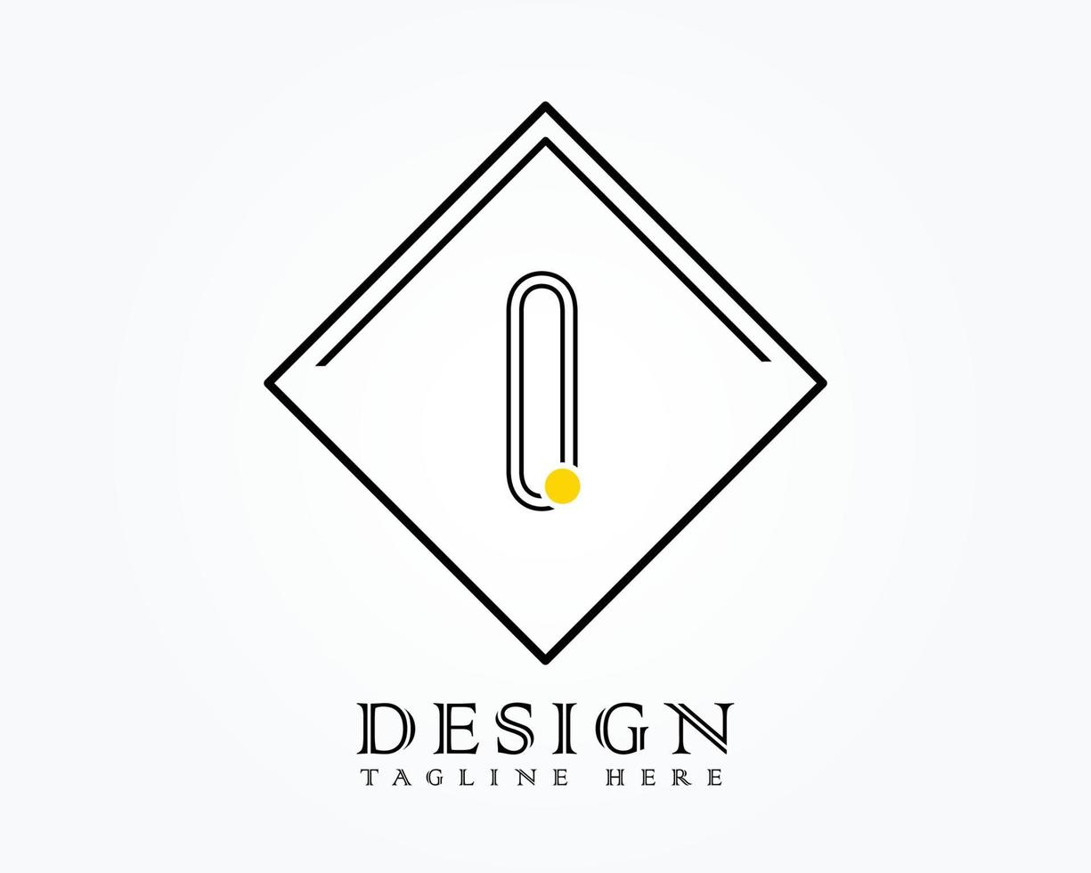 Logo design template with letter I of the alphabet in a box with yellow rounded marks vector