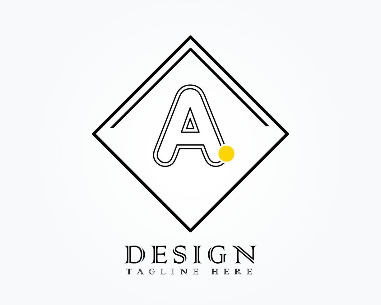Logo design template with letter A of the alphabet in a box with yellow rounded marks vector