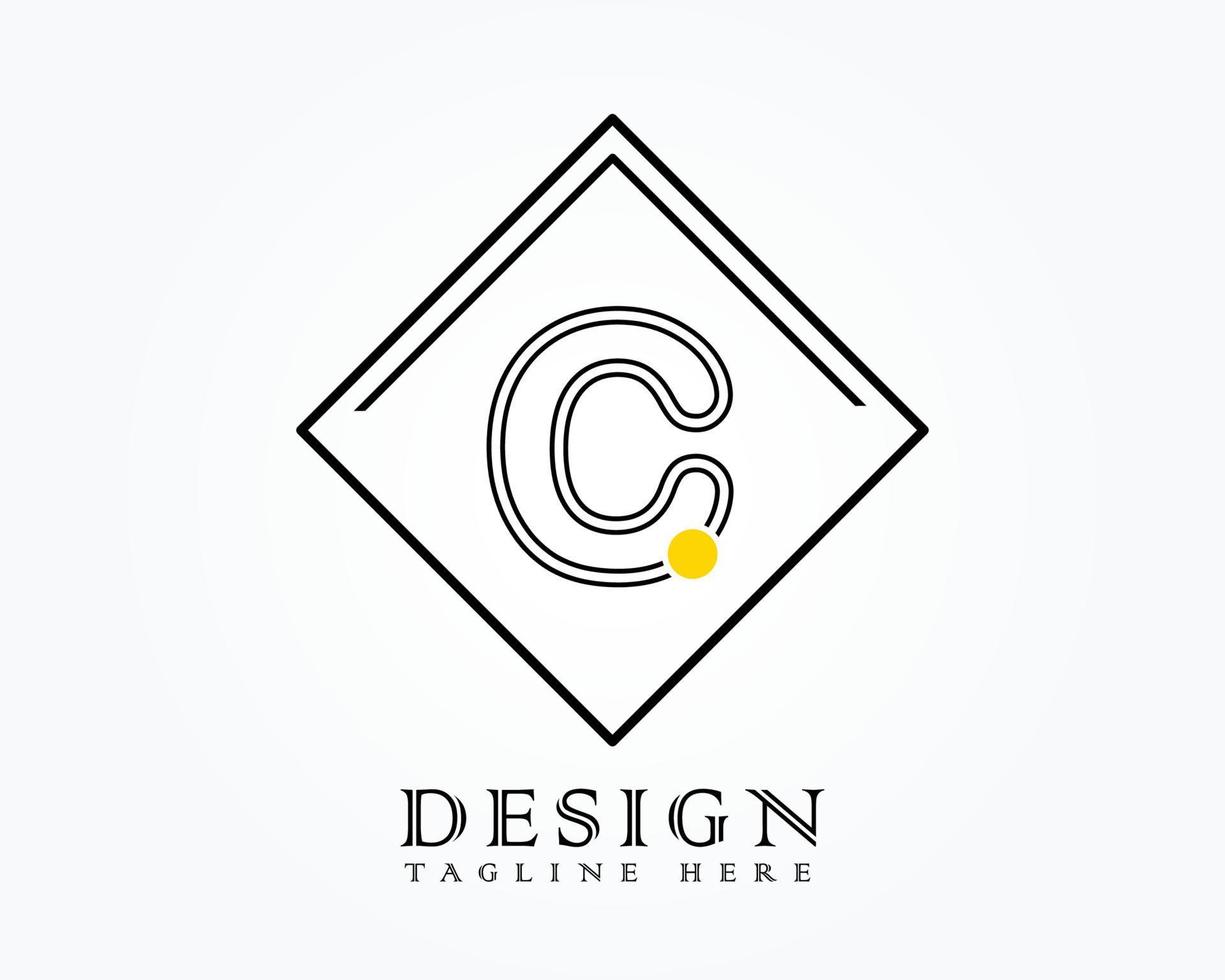 Logo design template with letter C of the alphabet in a box with yellow rounded marks vector