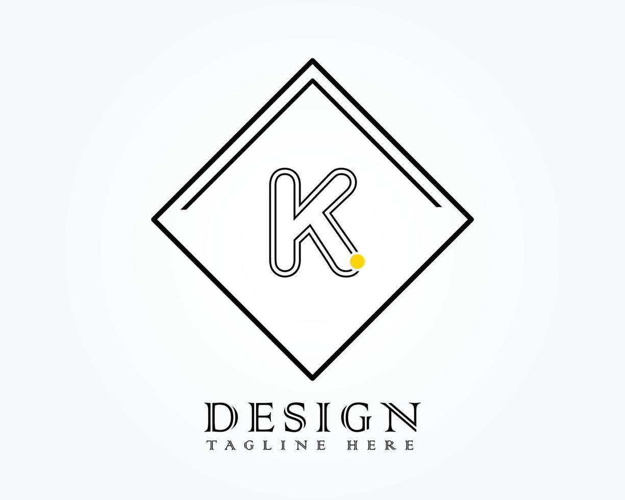 Logo design template with letter K of the alphabet in a box with yellow rounded marks vector