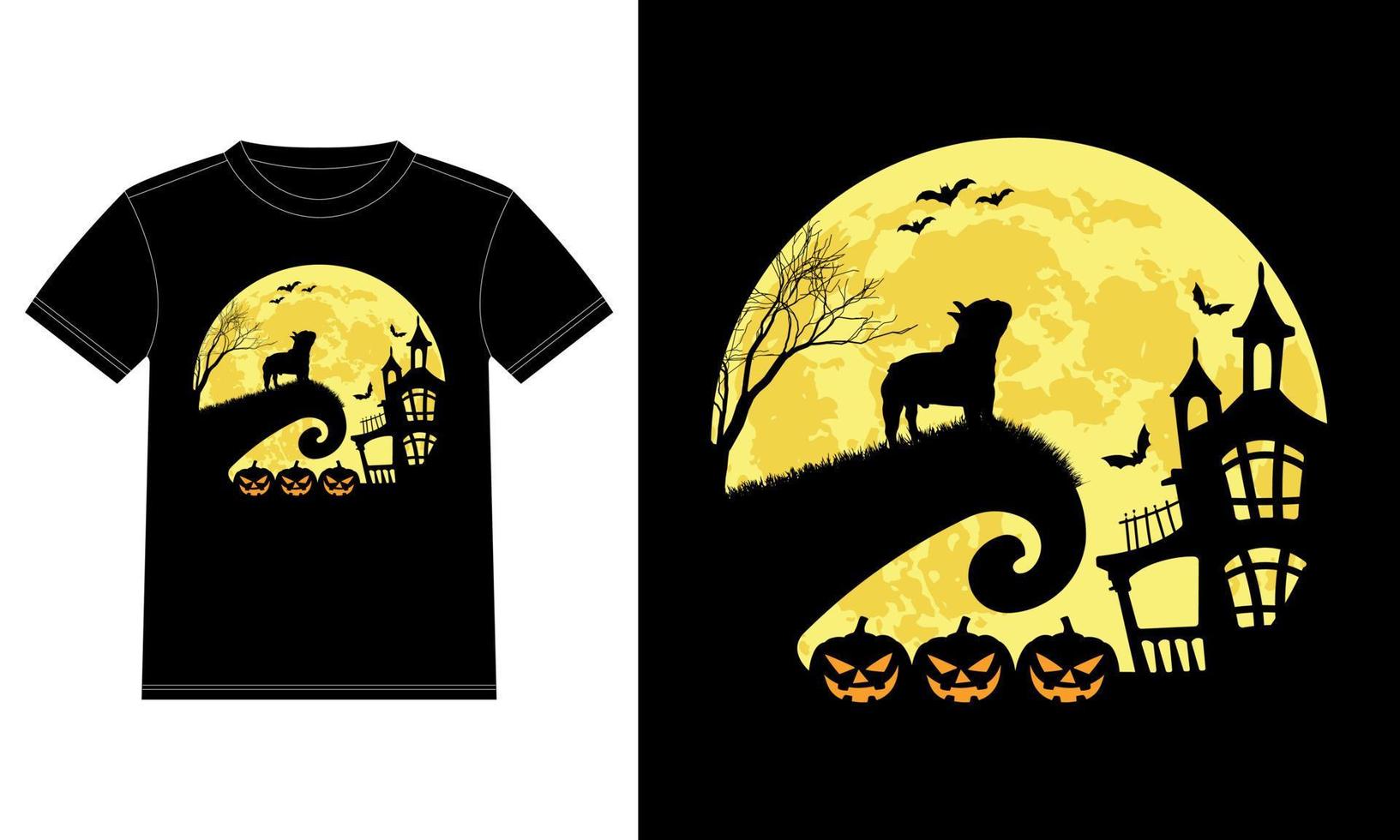 camiseta divertida bulldog francés y luna de halloween vector