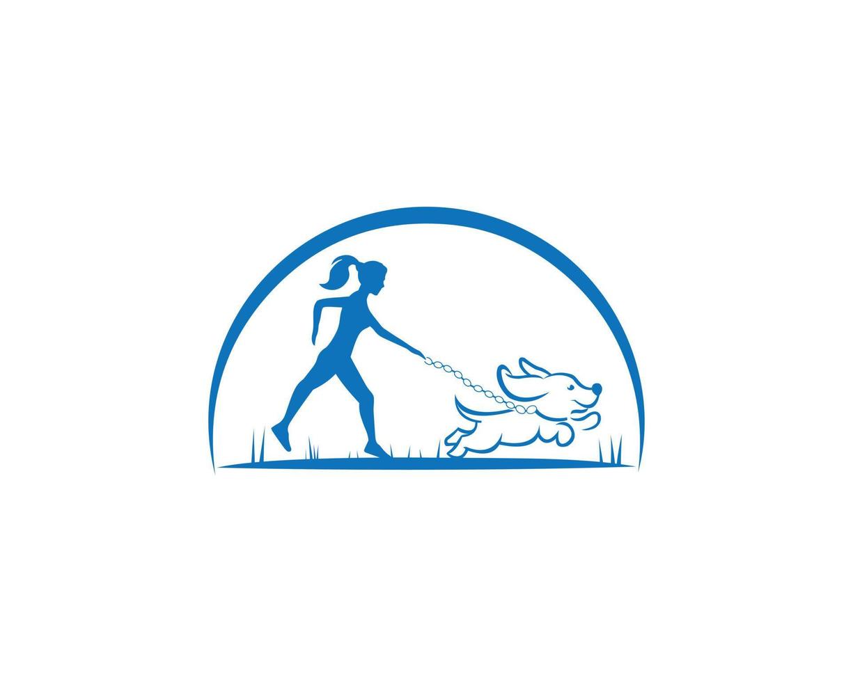 Woman Walking With The Dog Creative Logo Design Concept Vector Template.