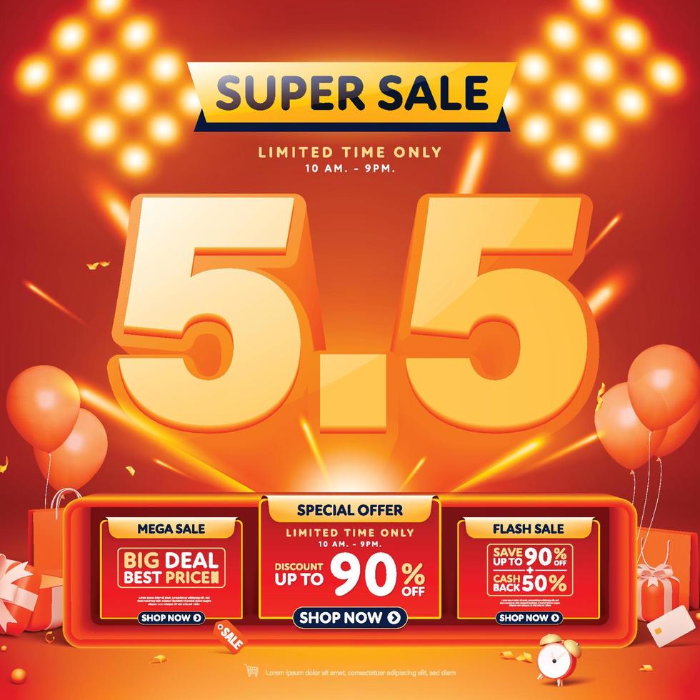 5.5 super sale banner template design for web or social media. vector