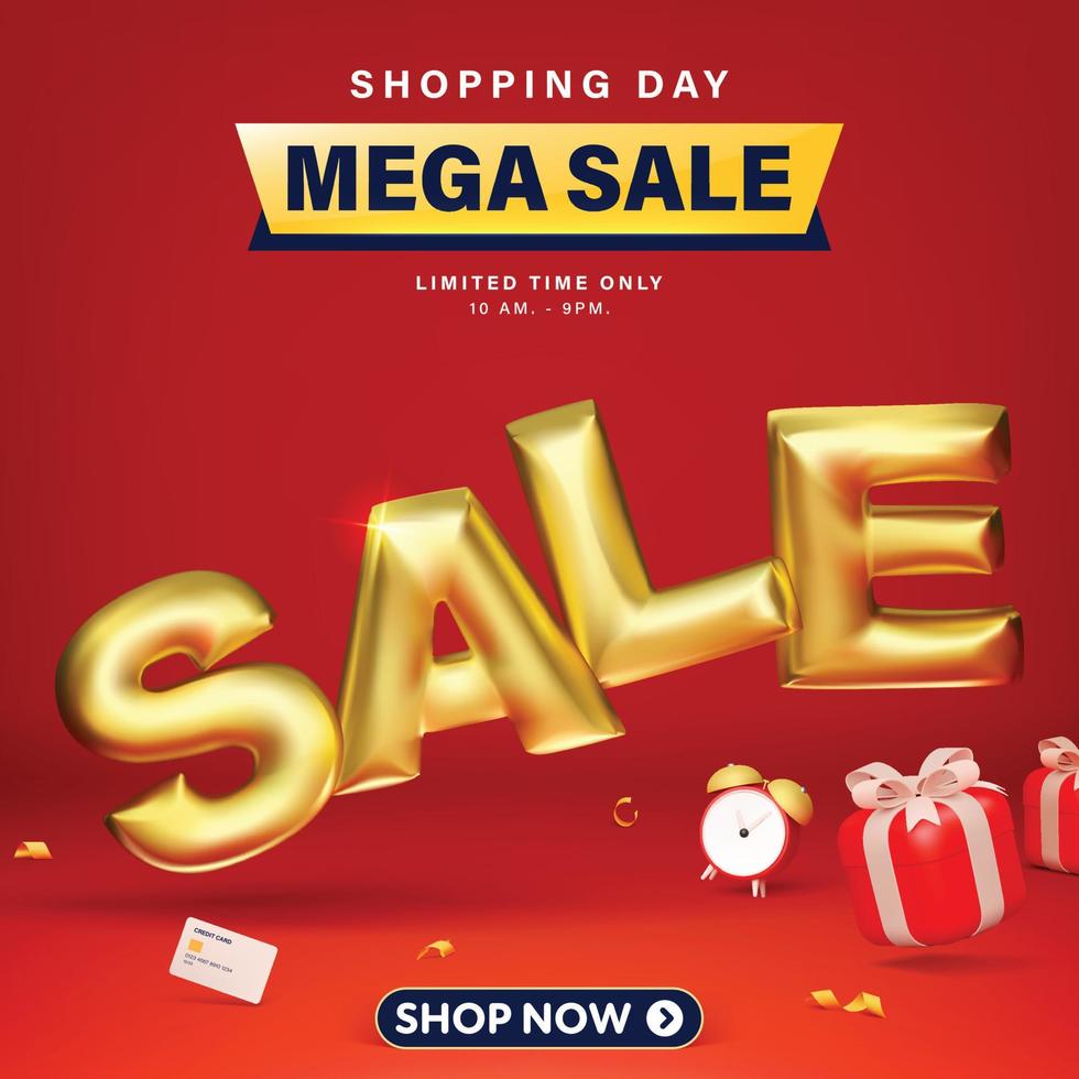 3D Sale balloon banner template design for web or social media. vector