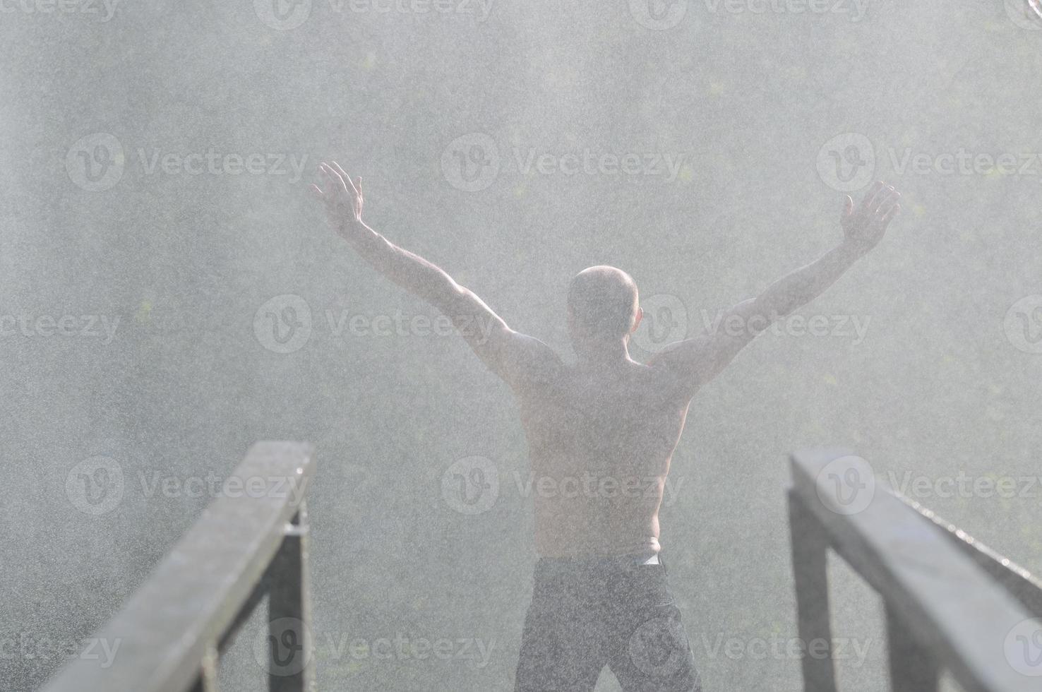 Man in waterfall photo