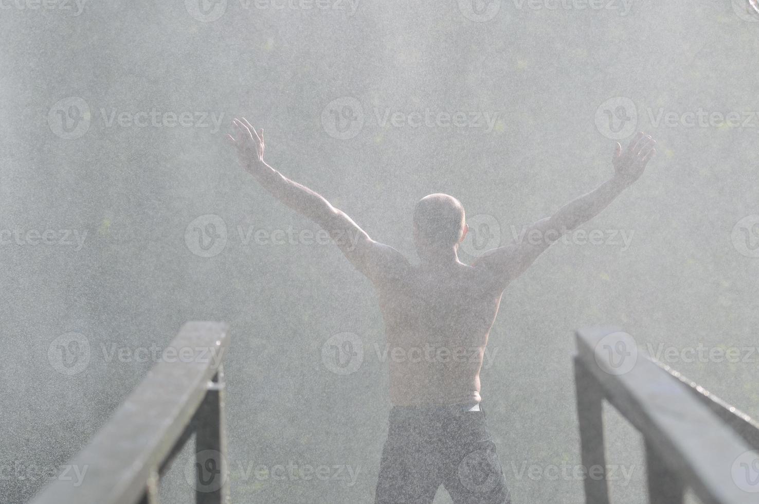 Man in waterfall photo