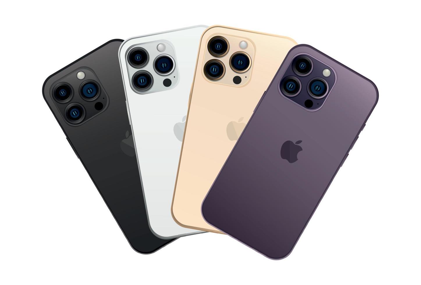 New Apple iPhone 14 PRO, modern smartphone gadget, set of 4 pcs new original colors - Vector