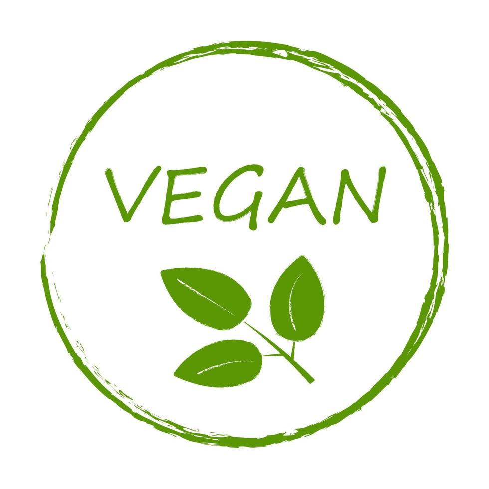 Fresh healthy organic vegan food logo labels and tags. Vector hand drawn illustration. Vegan food sign with leaves. Eco, bio, vegan food stickers template for organic and eco friendly products.