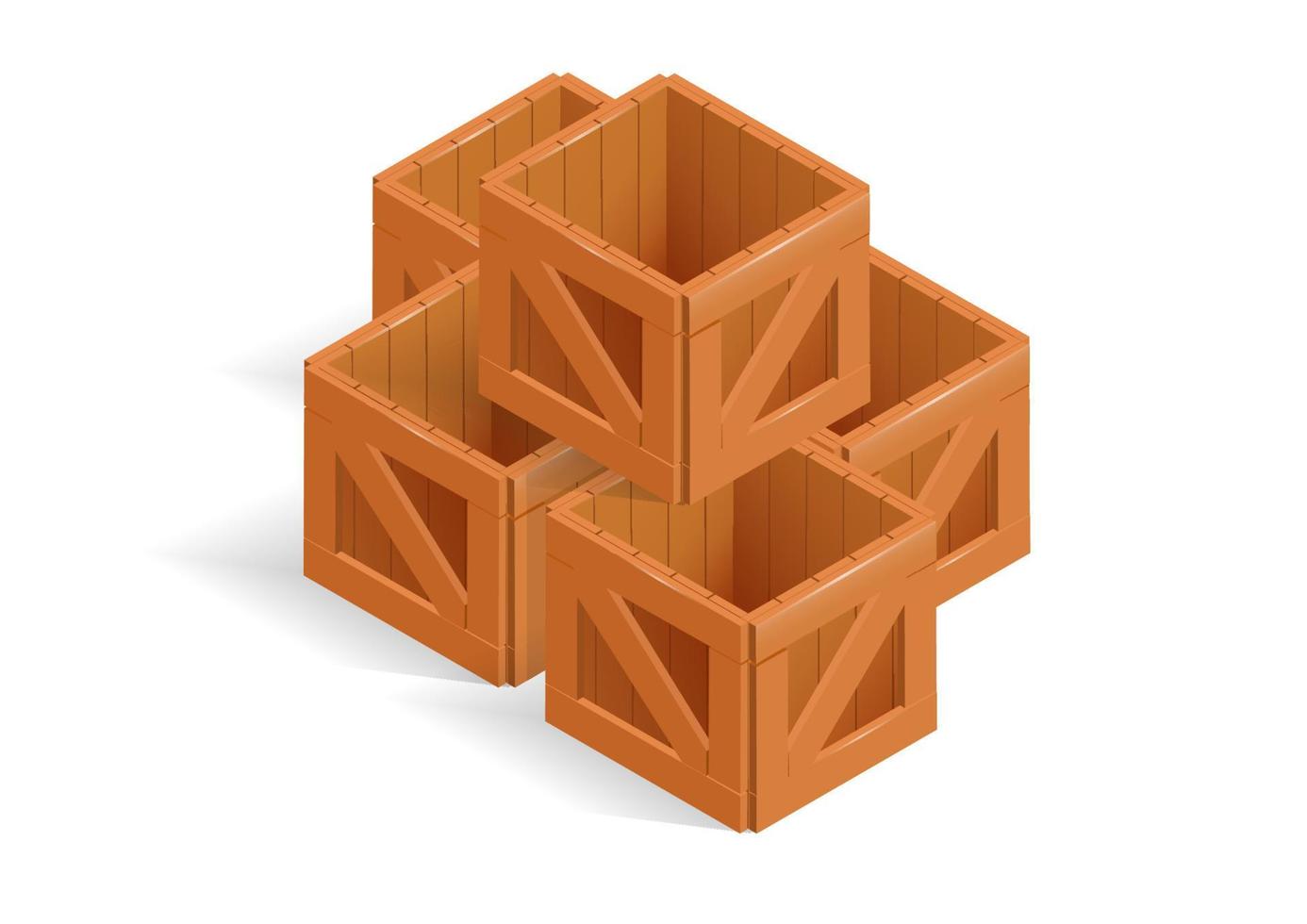 A set of wooden boxes isolated on white background. vector