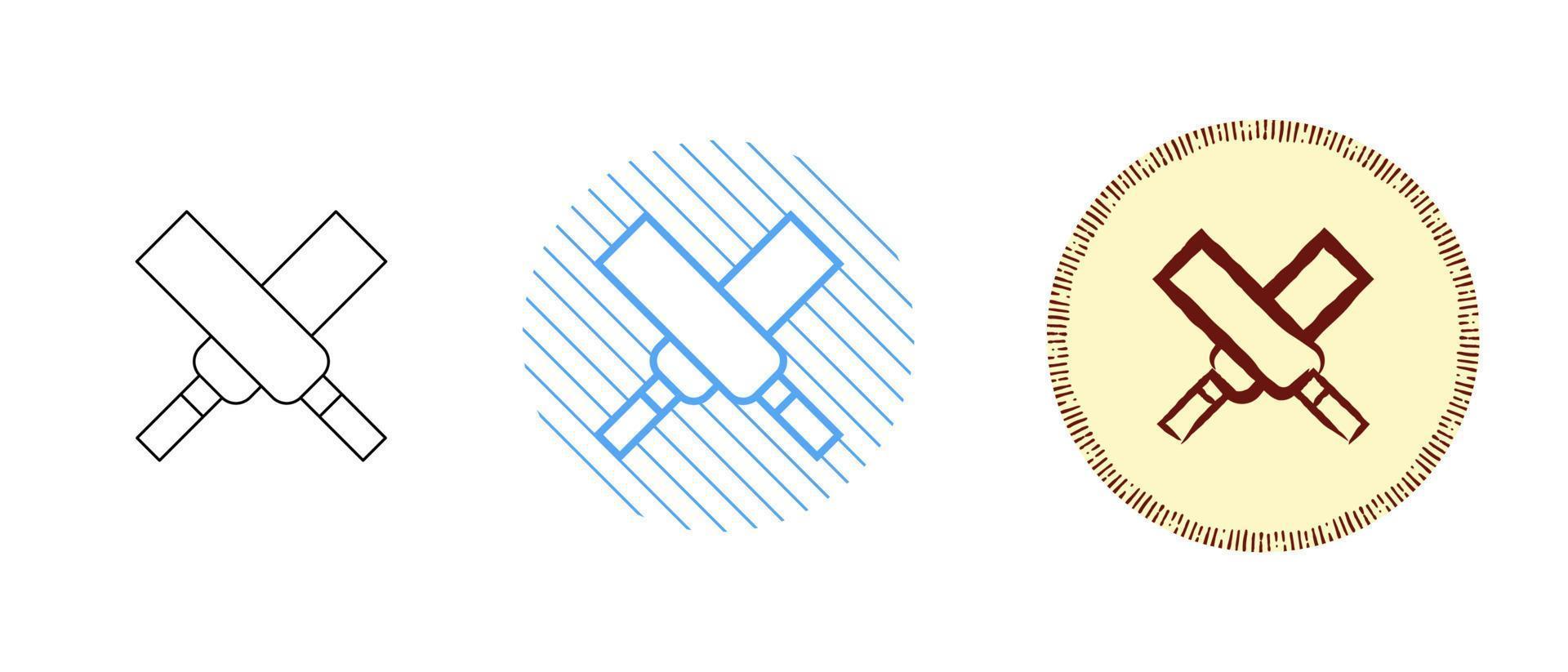 This is a set of contour and colored cricket bat icons vector