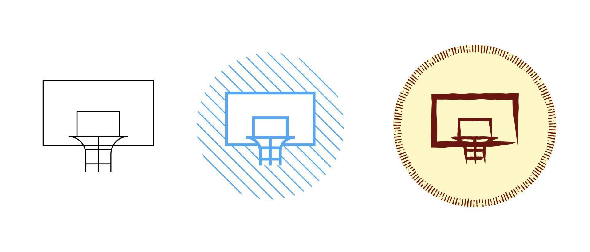 este es un conjunto de iconos de anillo de baloncesto de contorno y color vector