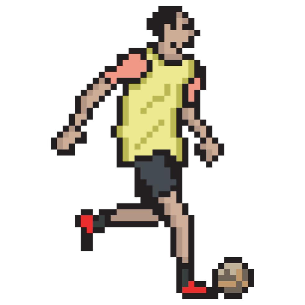 Soccer player kicking ball with pixel art. Vector illustration