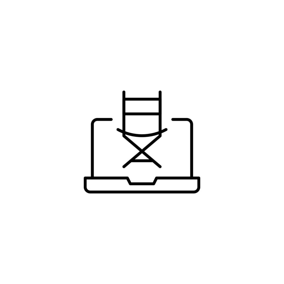 simple ilustración en blanco y negro dibujada con una línea delgada. perfecto para publicidad, tiendas de internet, tiendas. trazo editable. icono de línea vectorial del monitor portátil de la silla de director vector