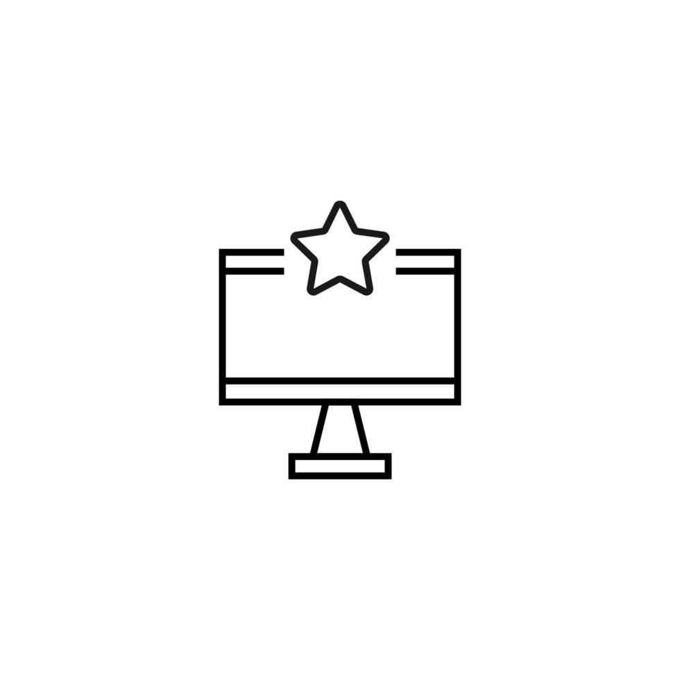 signo monocromo dibujado con una delgada línea negra. perfecto para recursos de internet, tiendas, libros, tiendas, publicidad. icono de vector de estrella dentro de la computadora