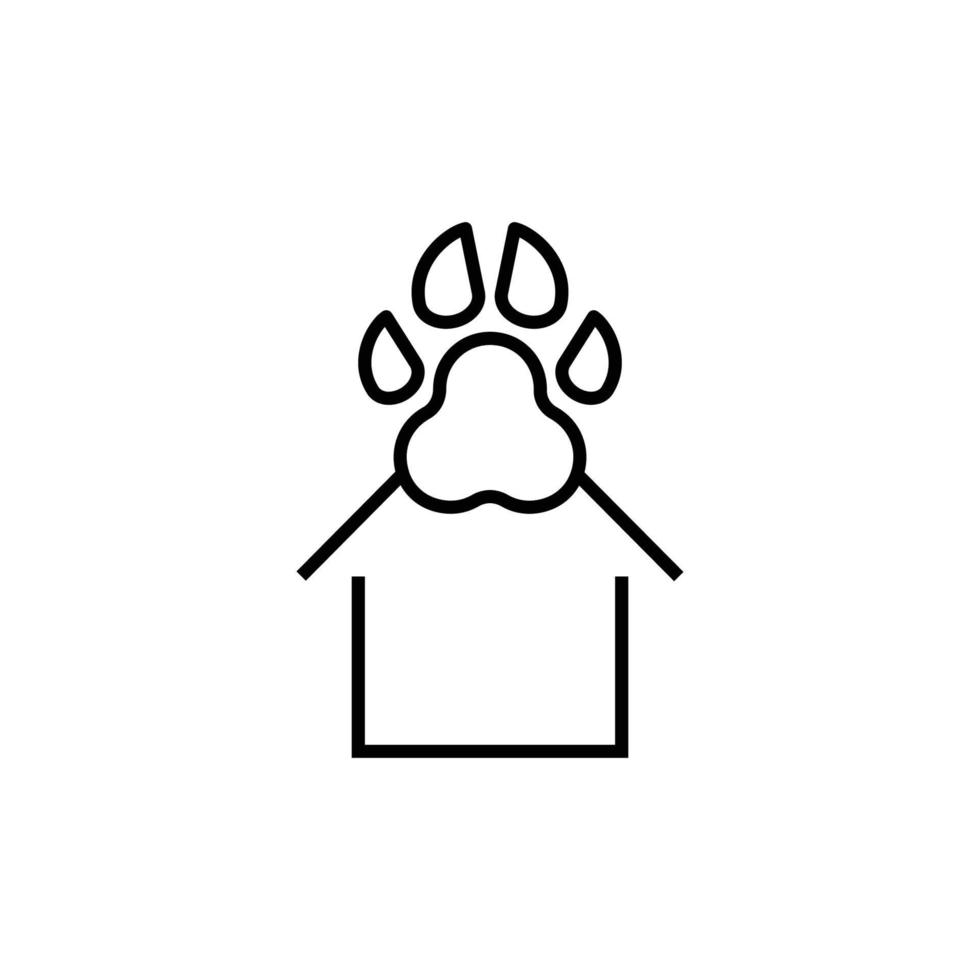 Building as establishment or facility. Outline monochrome sign in flat style. Suitable for stores, advertisements, articles, books etc. Line icon of dog's paw over house vector