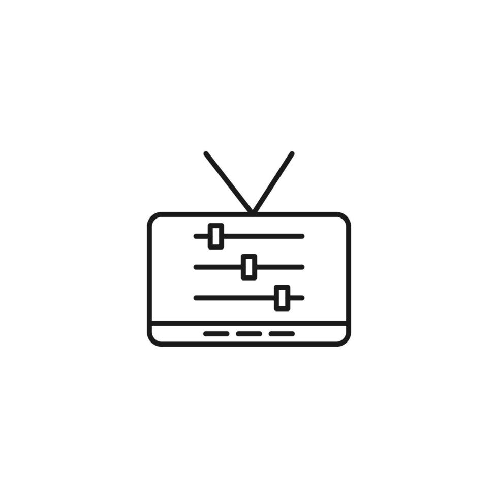 televisión, televisor, concepto de programa de televisión. signo vectorial dibujado en estilo plano. adecuado para sitios, artículos, libros, aplicaciones. trazo editable. icono de línea de la barra de sonido en la pantalla del televisor vector