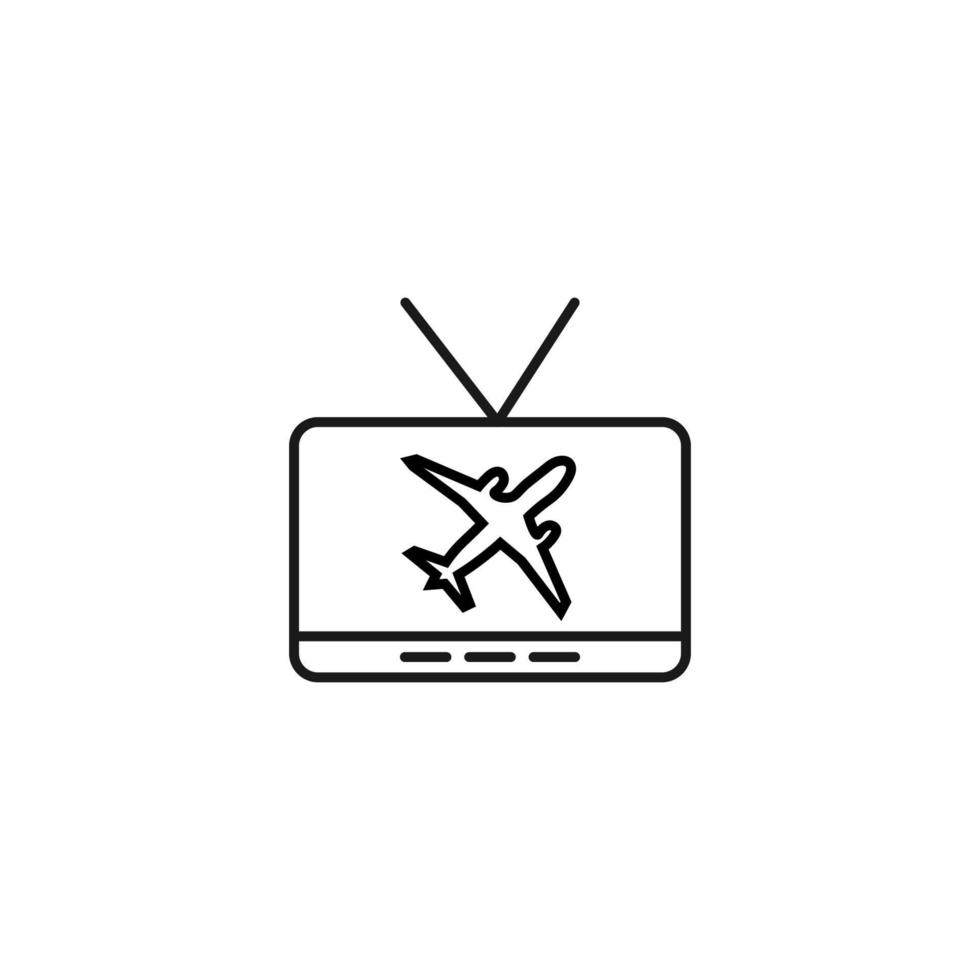 Television, tv set, tv show concept. Vector sign drawn in flat style. Suitable for sites, articles, books, apps. Editable stroke. Line icon of flying airplane on tv screen