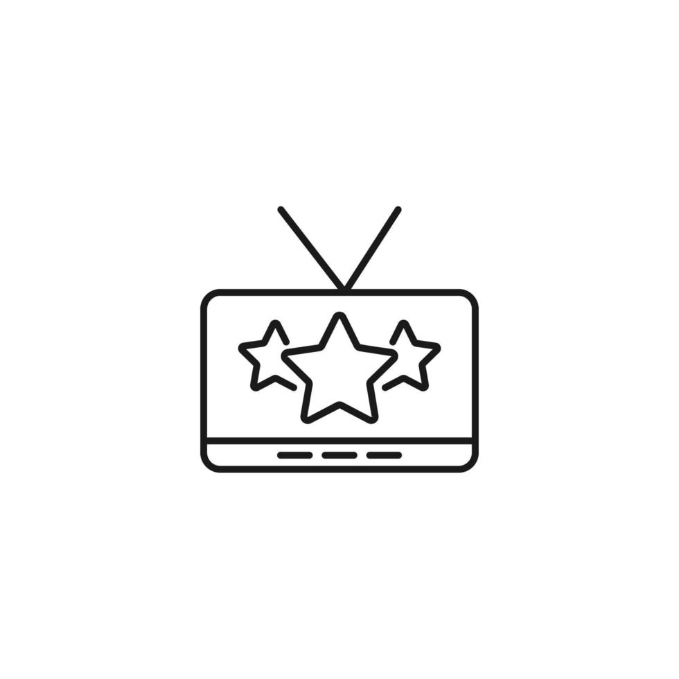 televisión, televisor, concepto de programa de televisión. signo vectorial dibujado en estilo plano. adecuado para sitios, artículos, libros, aplicaciones. trazo editable. icono de línea de estrellas en la pantalla del televisor vector