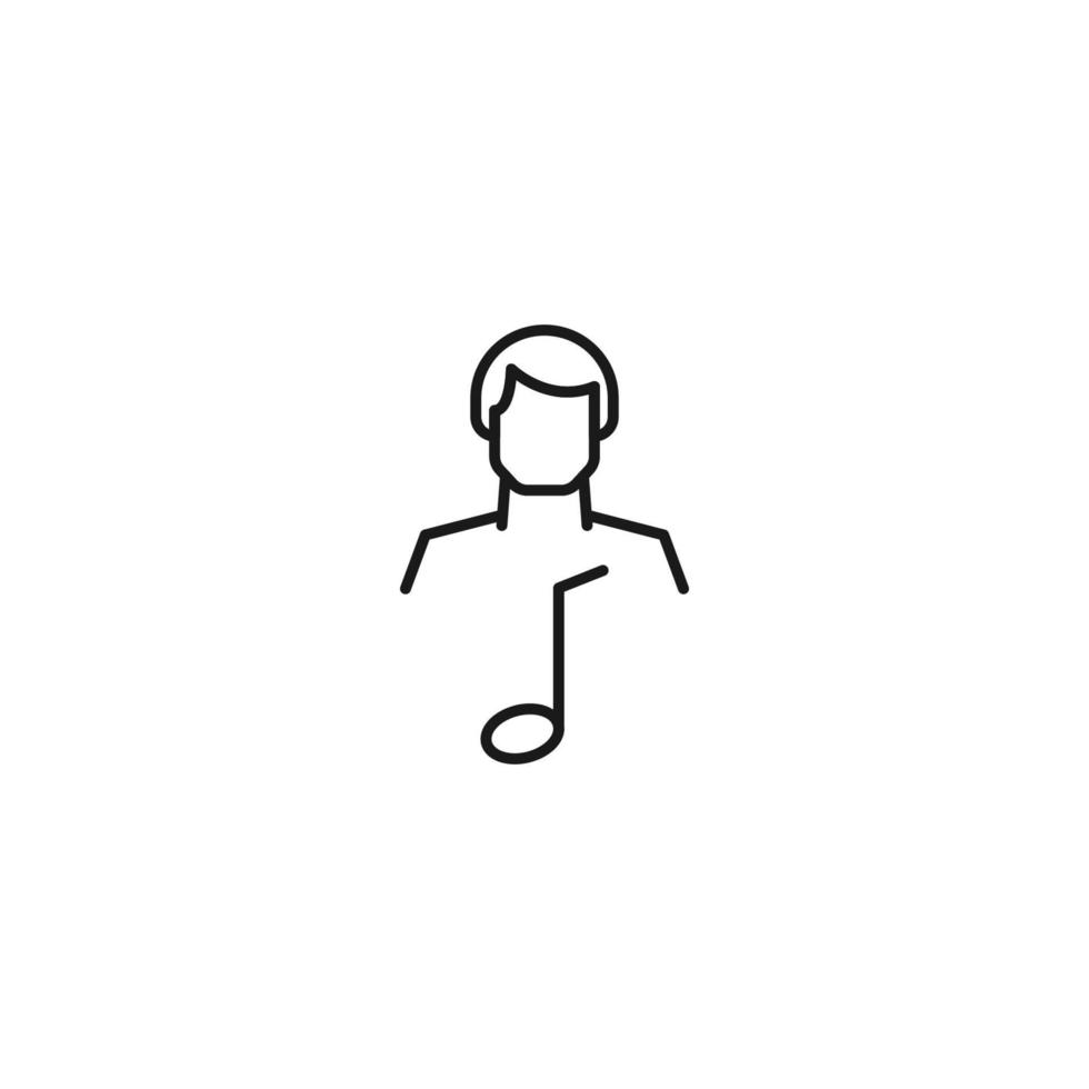 signo monocromo dibujado con una delgada línea negra. símbolo vectorial moderno perfecto para sitios, aplicaciones, libros, pancartas, etc. icono de línea de nota musical junto al hombre sin rostro vector