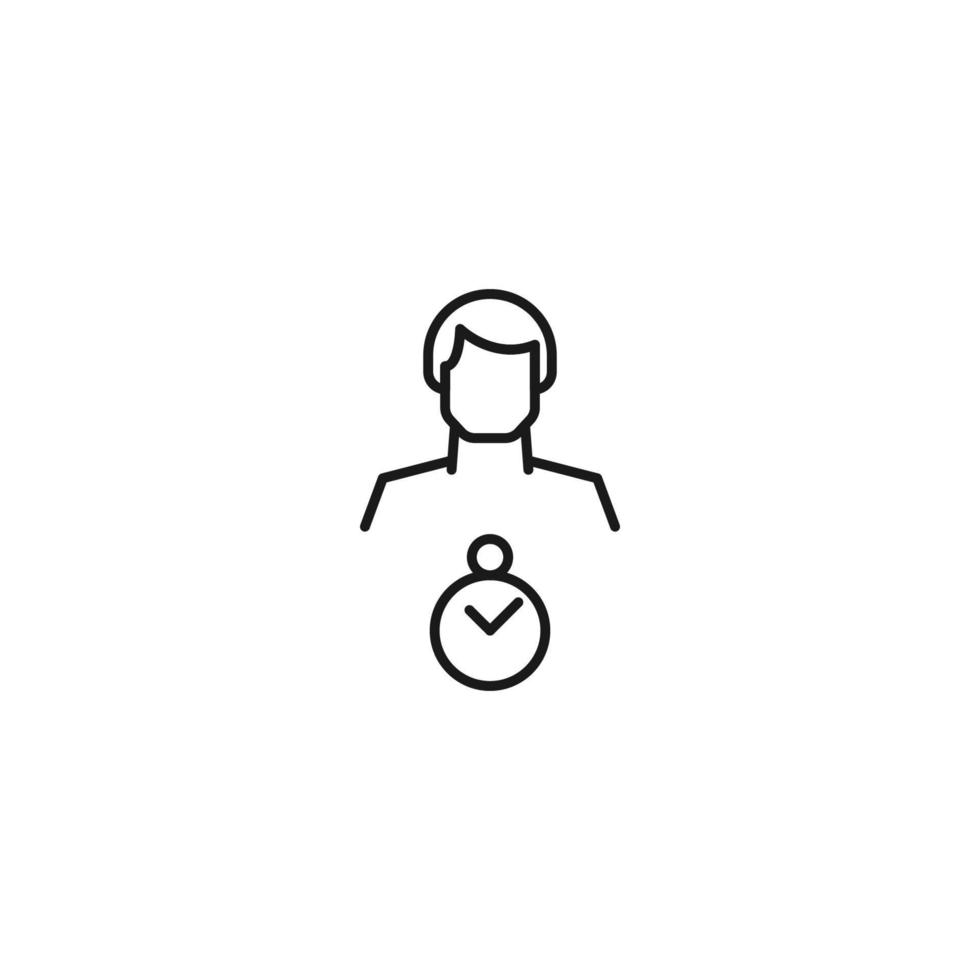 Monochrome sign drawn with black thin line. Modern vector symbol perfect for sites, apps, books, banners etc. Line icon of timer next to faceless man