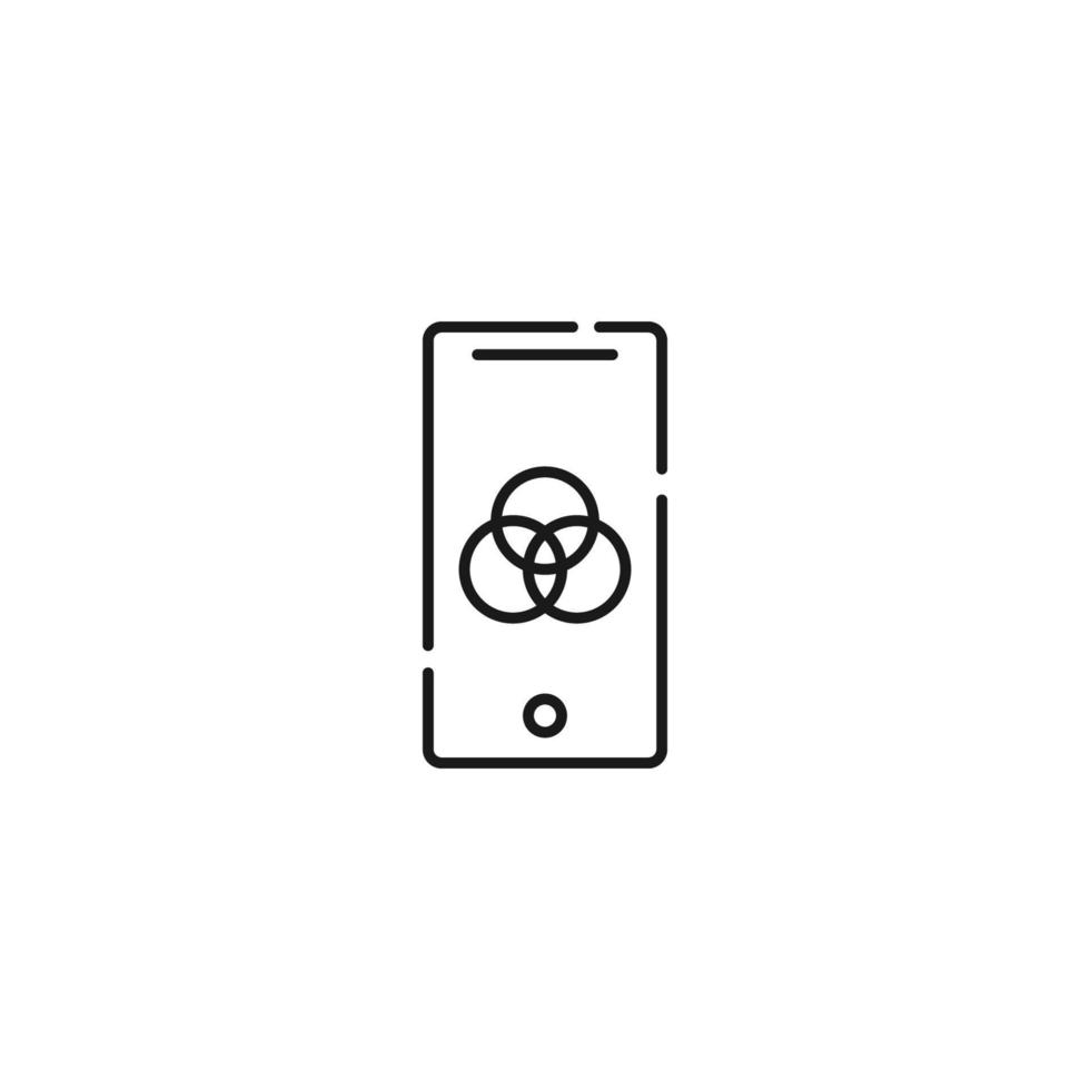 Display of phone. Vector line symbol drawn in modern flat style. Perfect for web site, stores, internet pages. Editable stroke. Line icon of intersected circles on display of phone