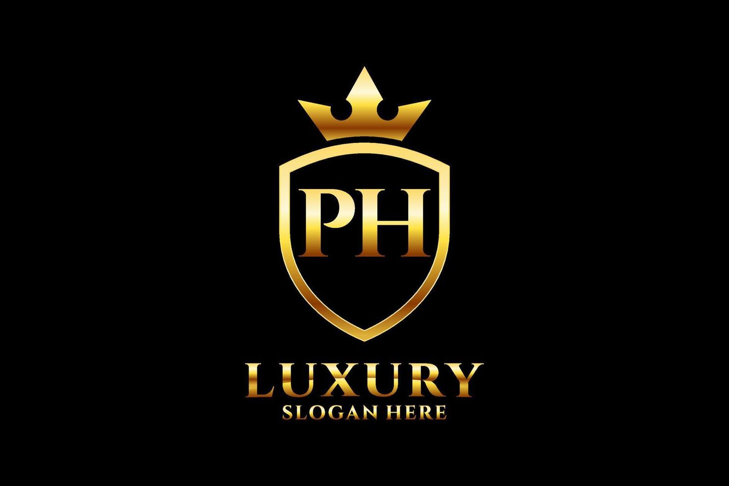 initial PH elegant luxury monogram logo or badge template with scrolls and royal crown - perfect for luxurious branding projects vector