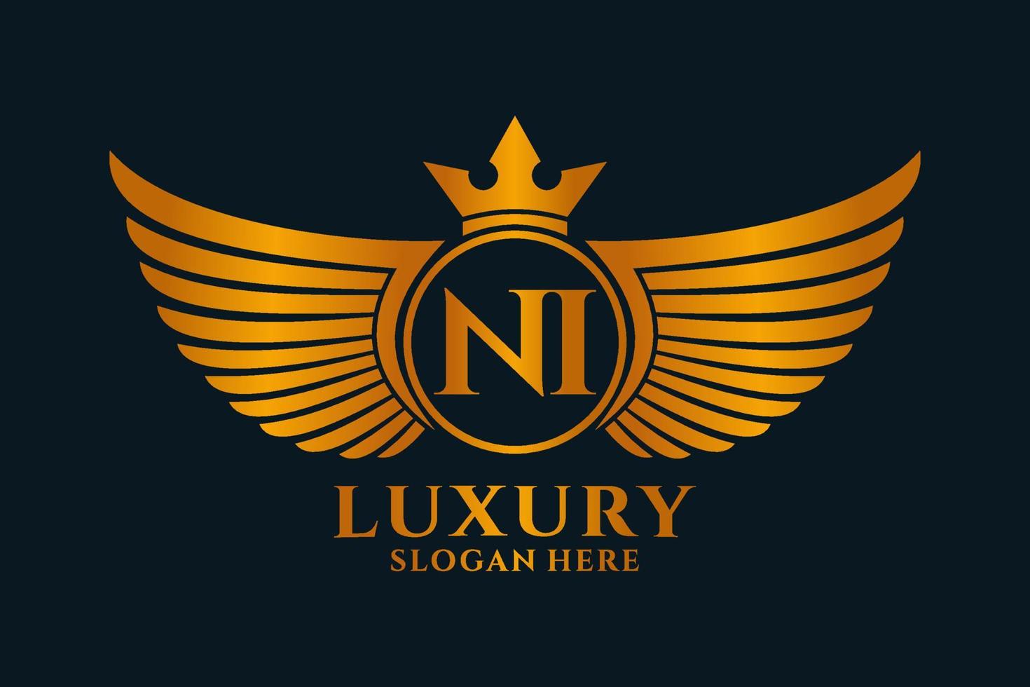 Luxury royal wing Letter NI crest Gold color Logo vector, Victory logo, crest logo, wing logo, vector logo template.