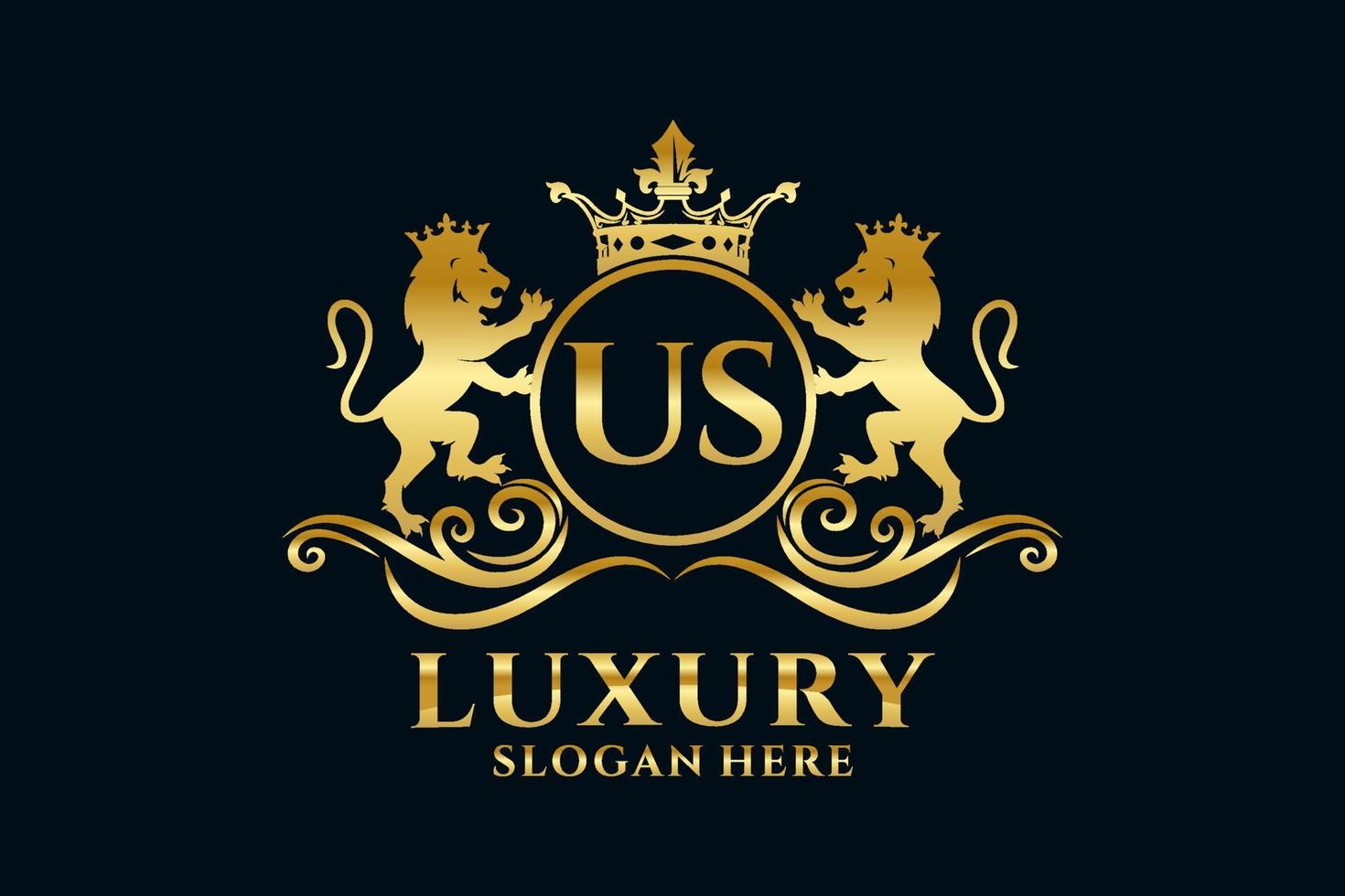 Initial US Letter Lion Royal Luxury Logo template in vector art for luxurious branding projects and other vector illustration.