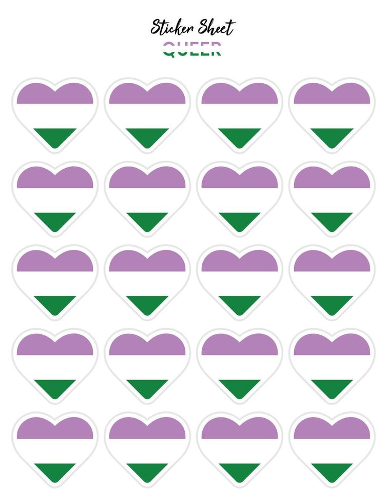 Pride flat design, Queer flags in the shape of a hearts. Hearts shaped sticker icon sign and LEBT symbols. vector