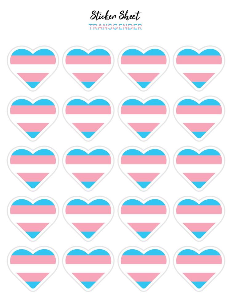 Pride flat design, Transgender flags in the shape of a hearts. Hearts shaped sticker icon sign and LEBT symbols. vector