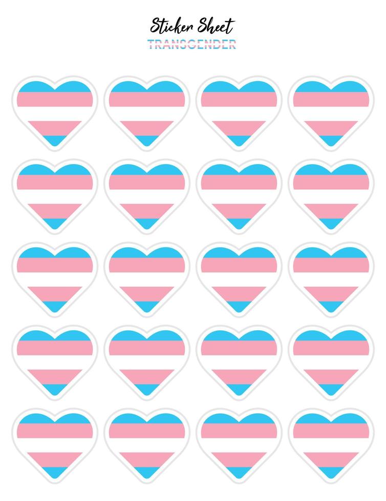 Pride flat design, Transgender flags in the shape of a hearts. Hearts shaped sticker icon sign and LEBT symbols. vector